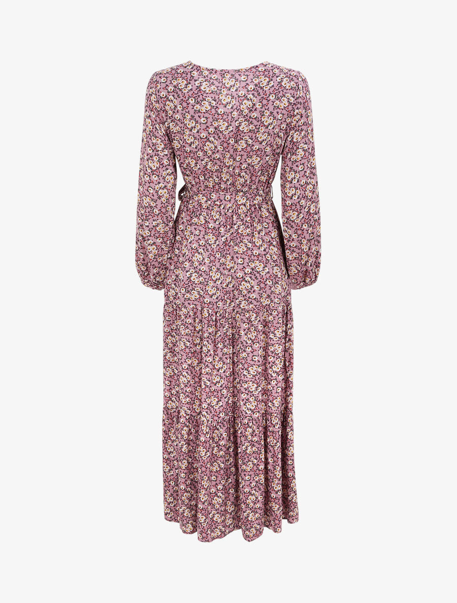 Robe longue empire imprimé pâquerettes - Rose - 2