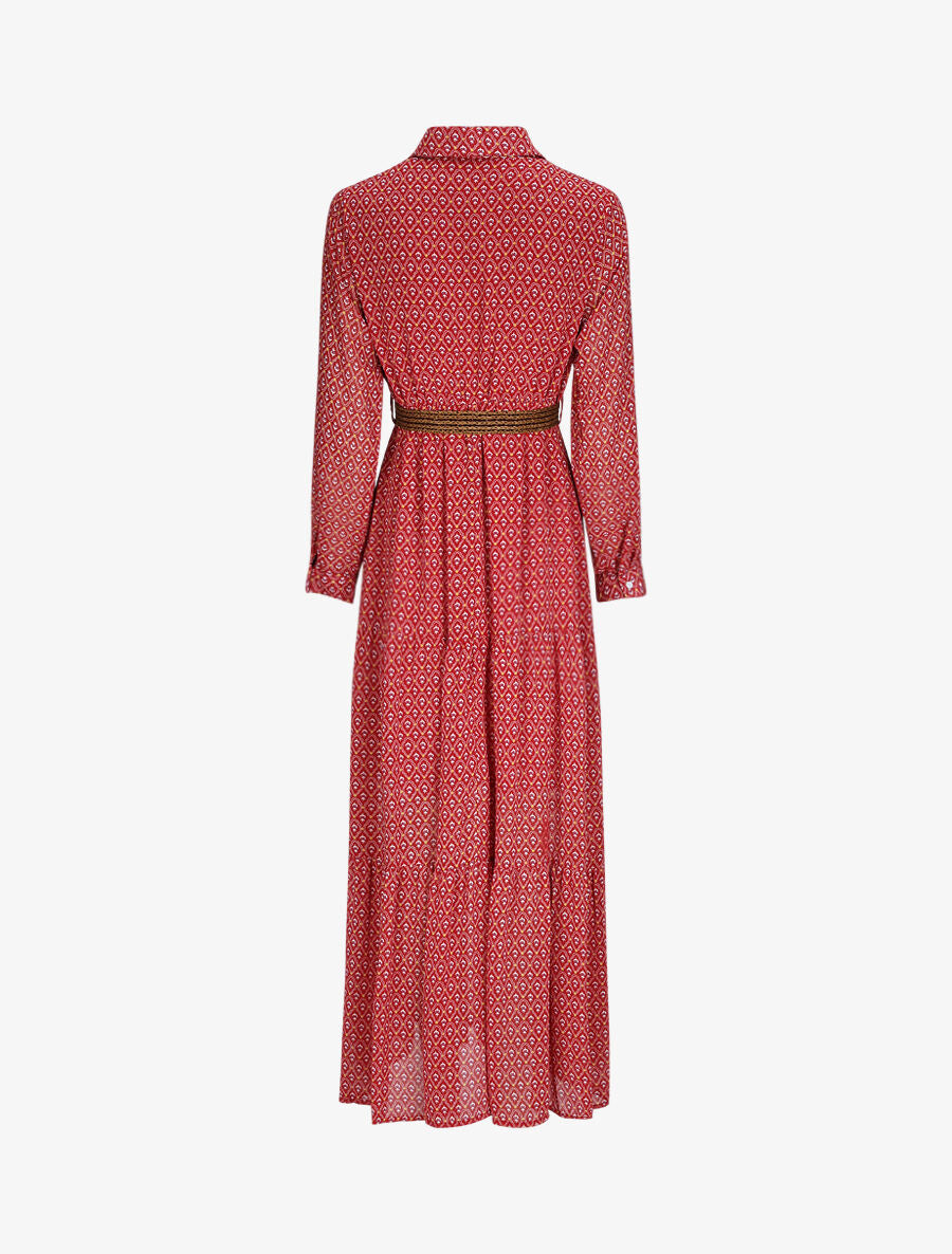 Robe longue empire imprimé faience - Rouge - 2