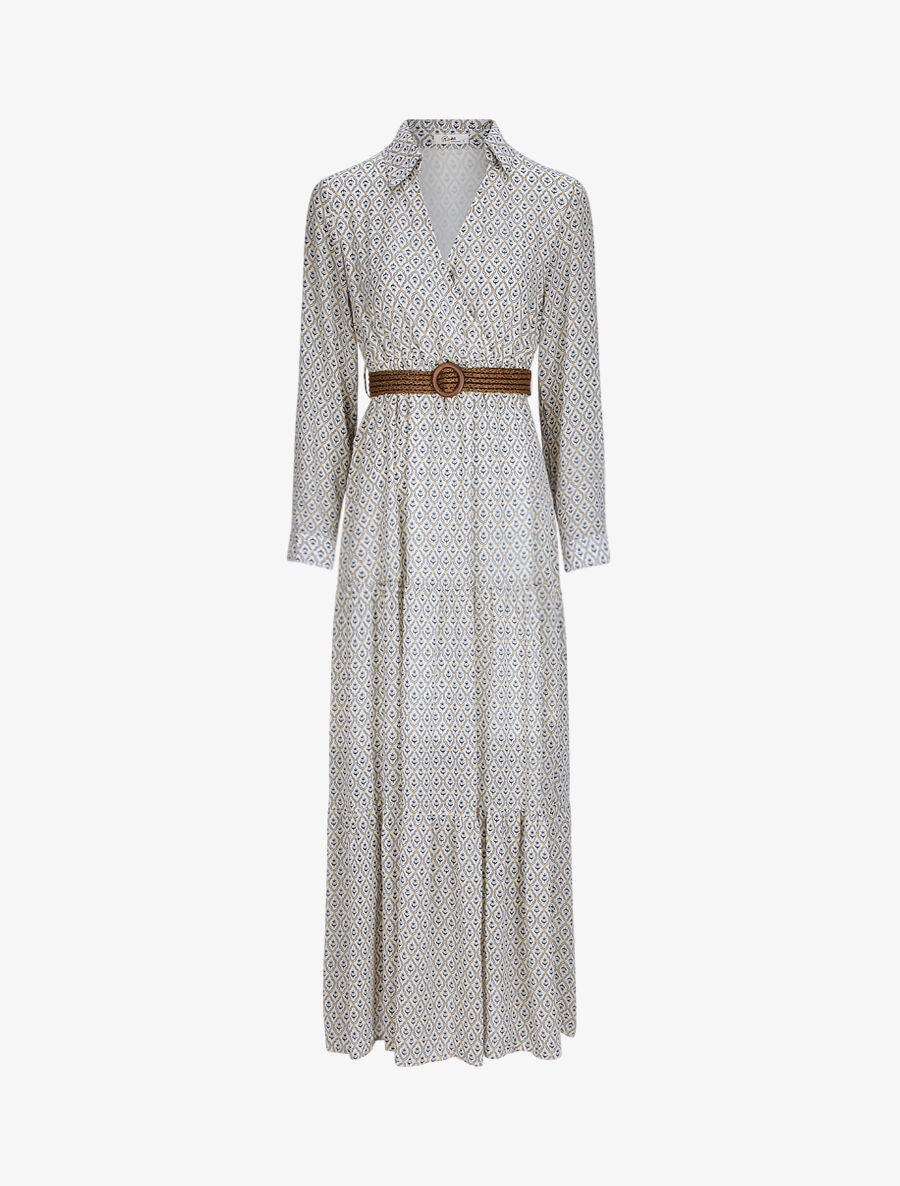 Robe longue empire imprimé faience - Blanc - 4