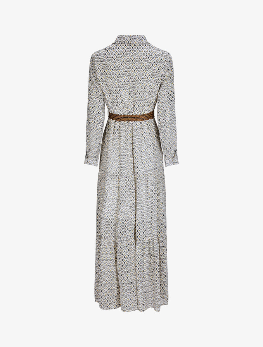Robe longue empire imprimé faience - Blanc - 2