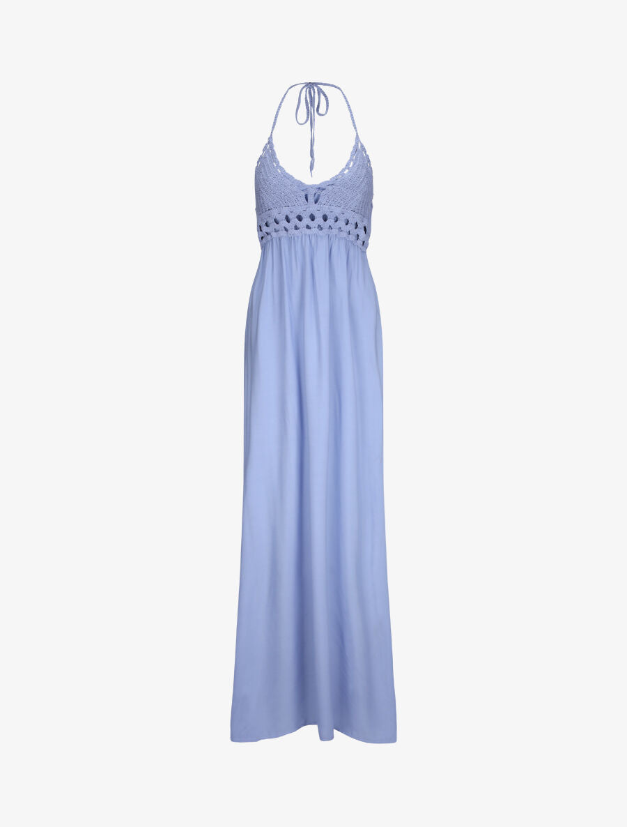 Robe empire uni à dos nu - Bleu clair - 4
