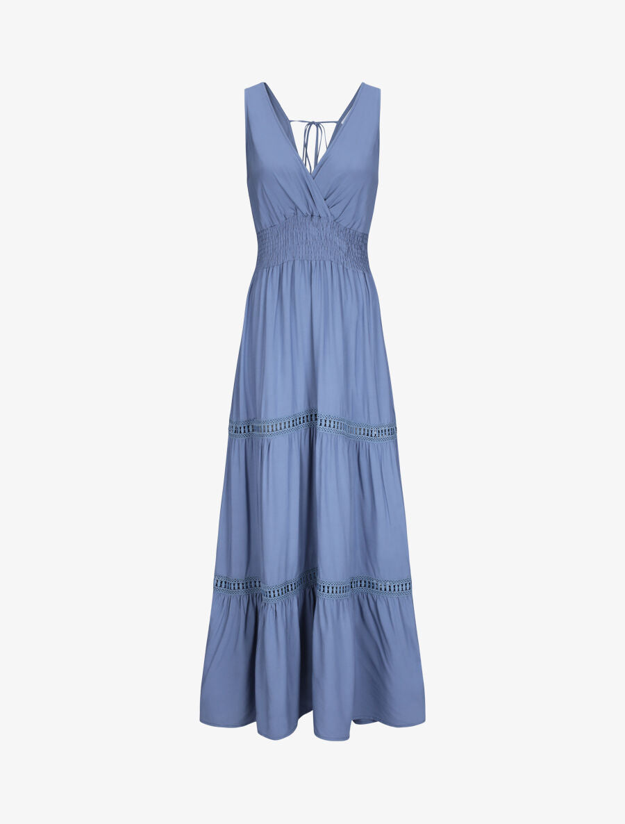 Robe longue empire uni à détail crochet - Bleu - 1