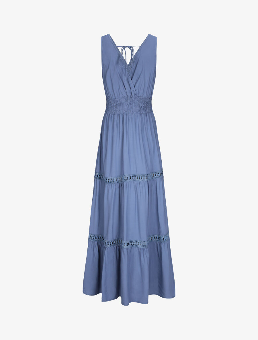 Robe longue empire uni à détail crochet - Bleu - 2