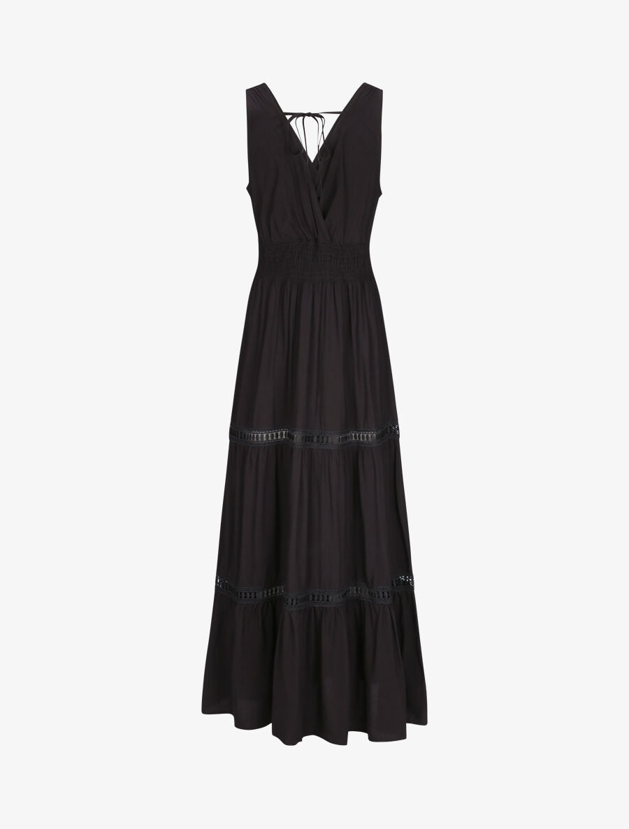 Robe longue empire uni à détail crochet - Noir - 2
