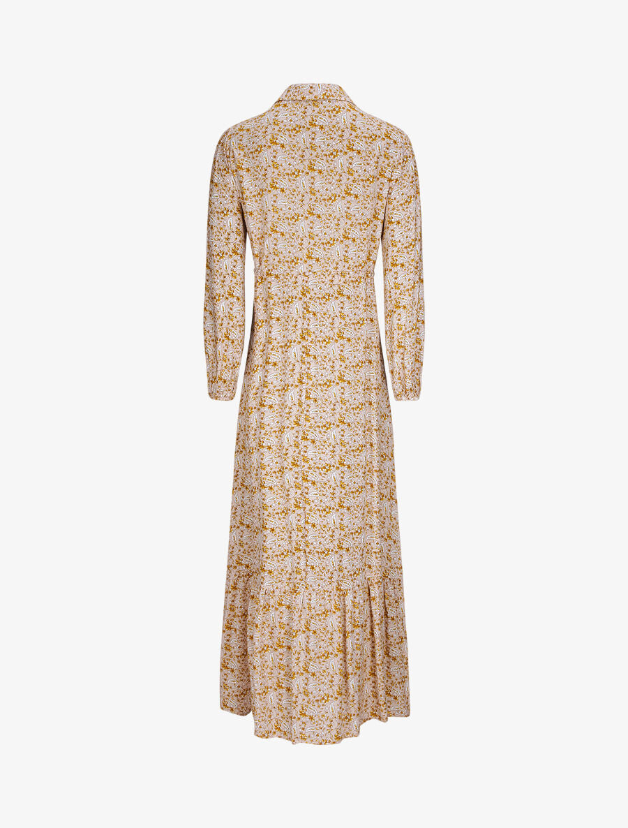 Robe longue empire manches 3/4 et imprimé fleuri - Beige - 2