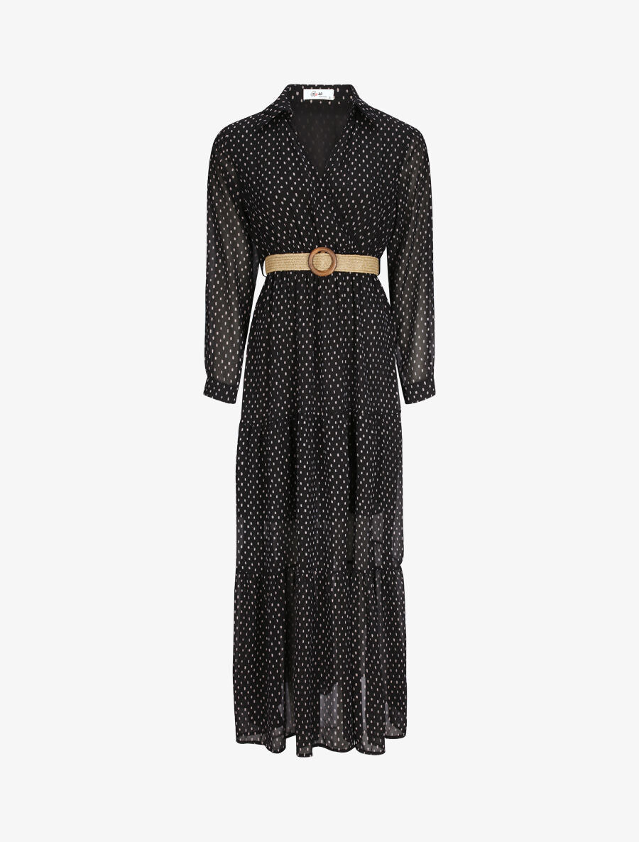 Robe longue empire imprimé pois stylisés - Noir - 2