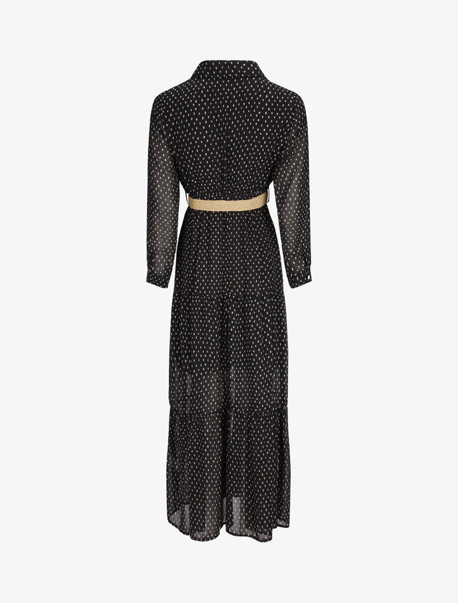 Robe longue empire imprimé pois stylisés - Noir - 3