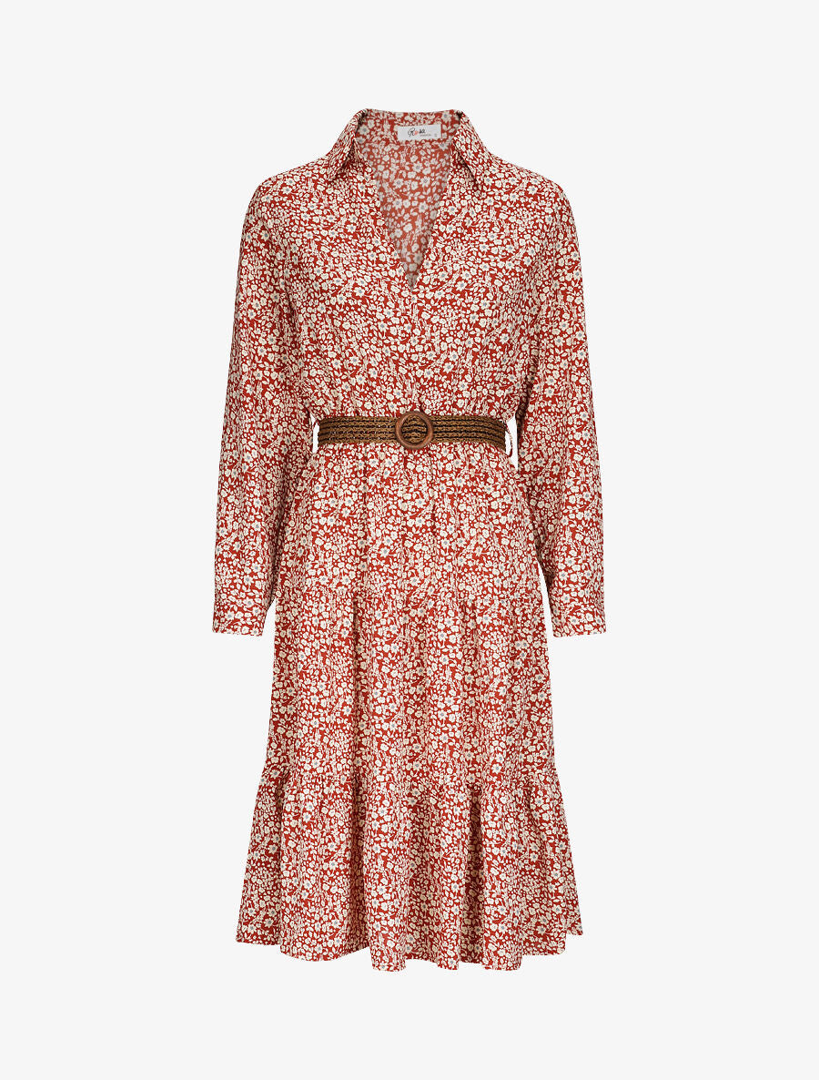 Robe longue à imprimé fleurs - Terre de sienne - 4