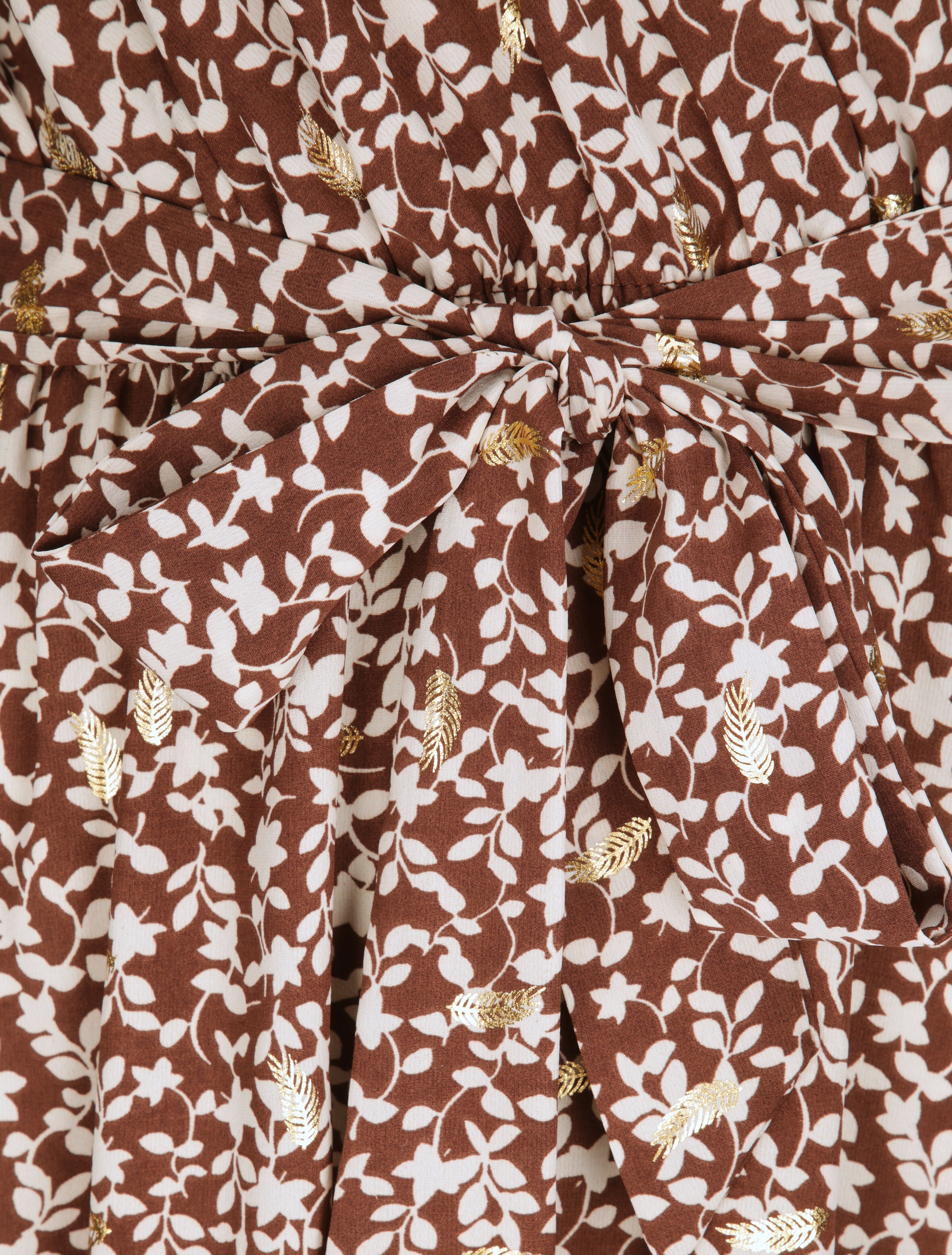 Robe longue à imprimé fleurs et feuilles stylisées - Marron - 3
