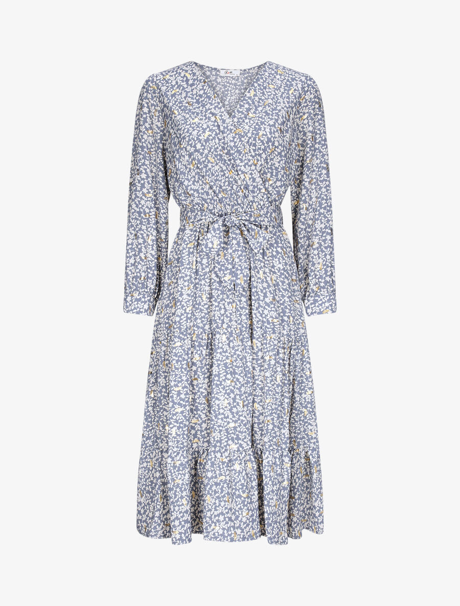 Robe longue à imprimé fleurs et feuilles stylisées - Bleu - 1