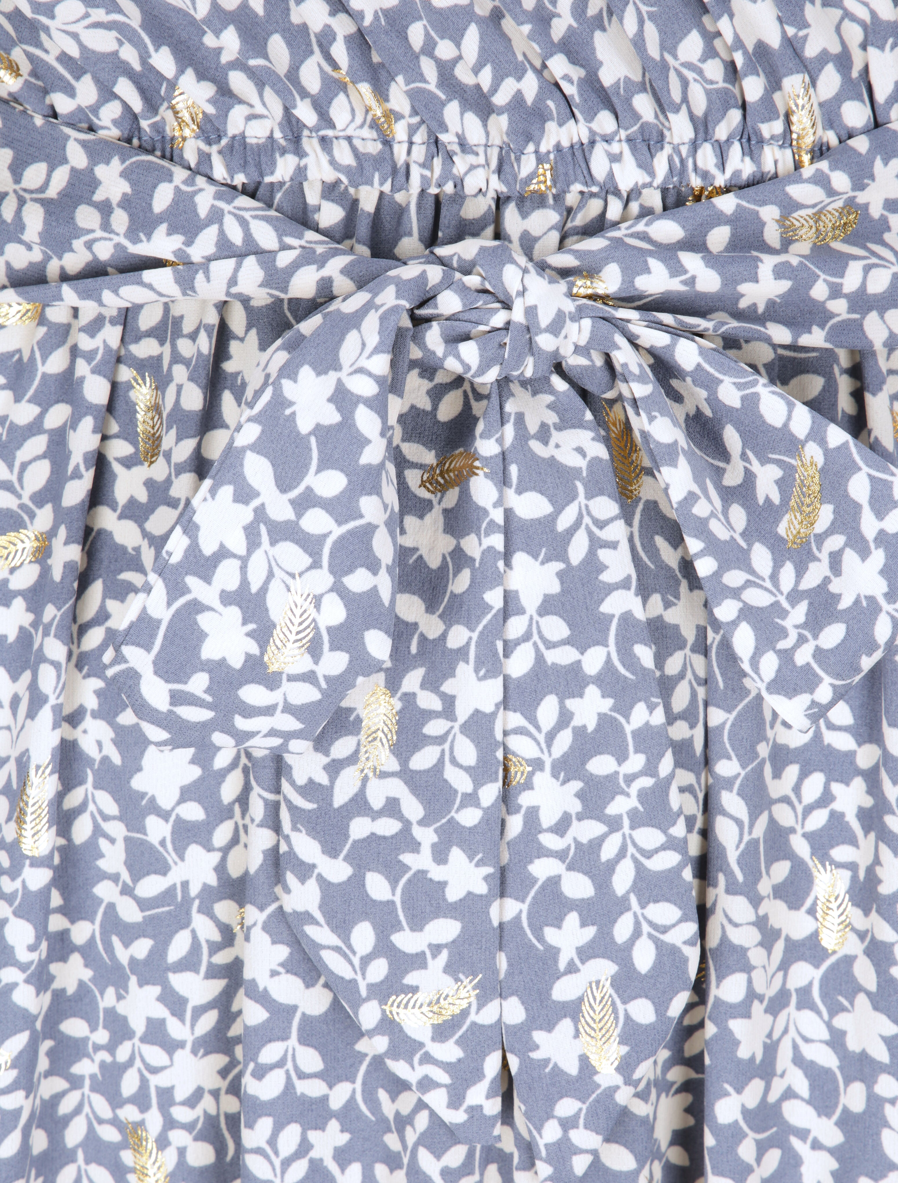 Robe longue à imprimé fleurs et feuilles stylisées - Bleu - 3