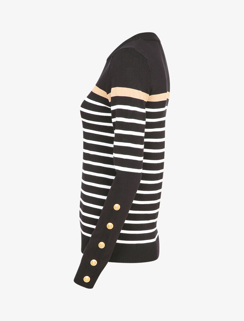 Pull marinière à détail irisé - Noir - 3