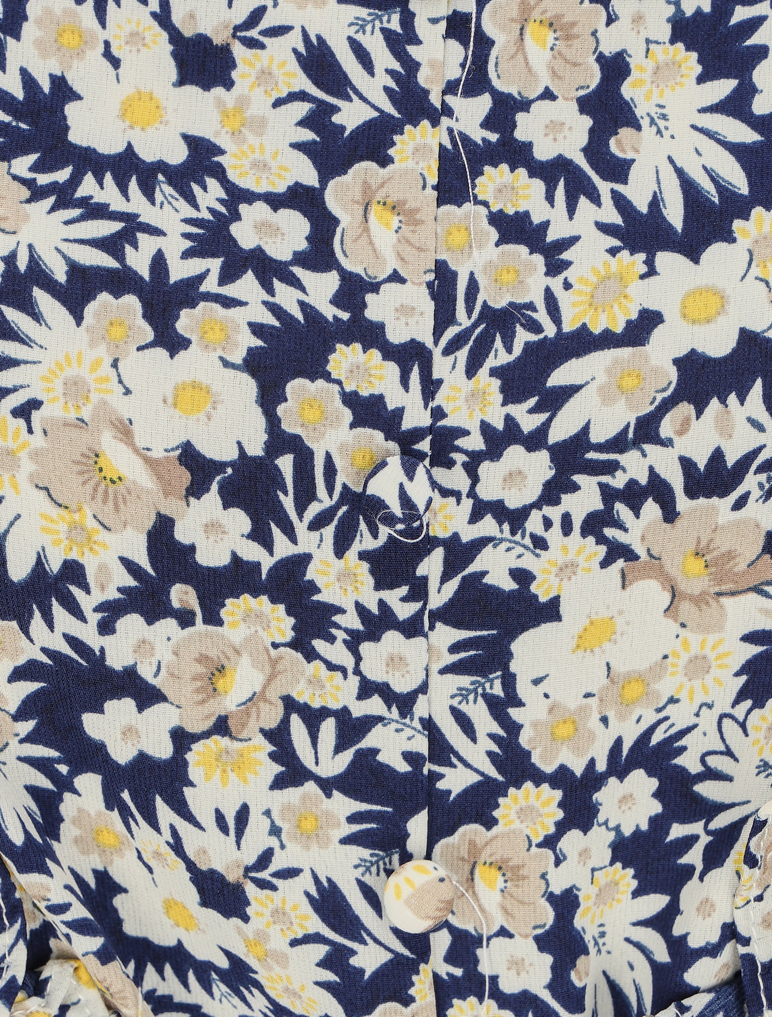 Robe longue évasée à volants imprimé fleurs des champs - Marine - 3