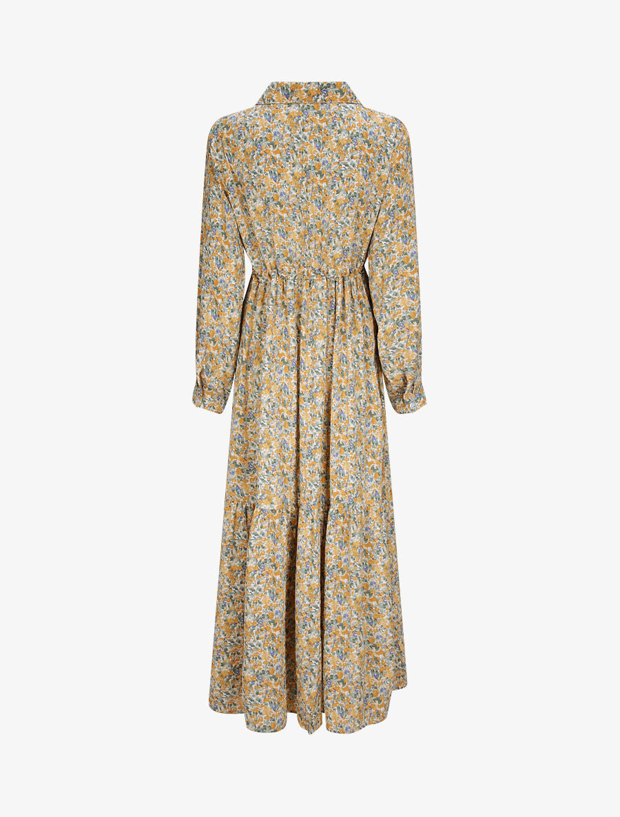 Robe longue évasée à manches longues et imprimé fleurs sauvages - Jaune - 2