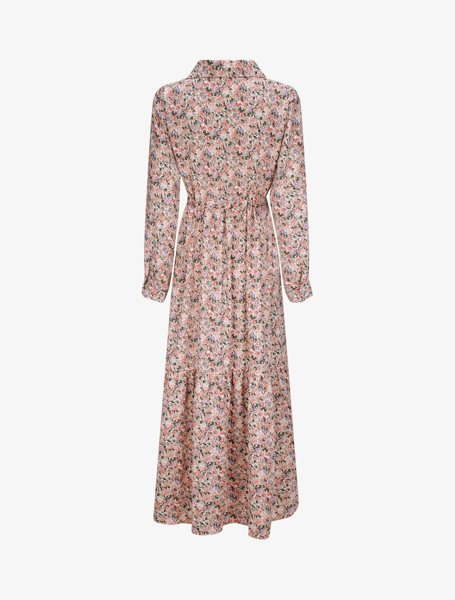 Robe longue évasée à manches longues et imprimé fleurs sauvages - Rose - 4