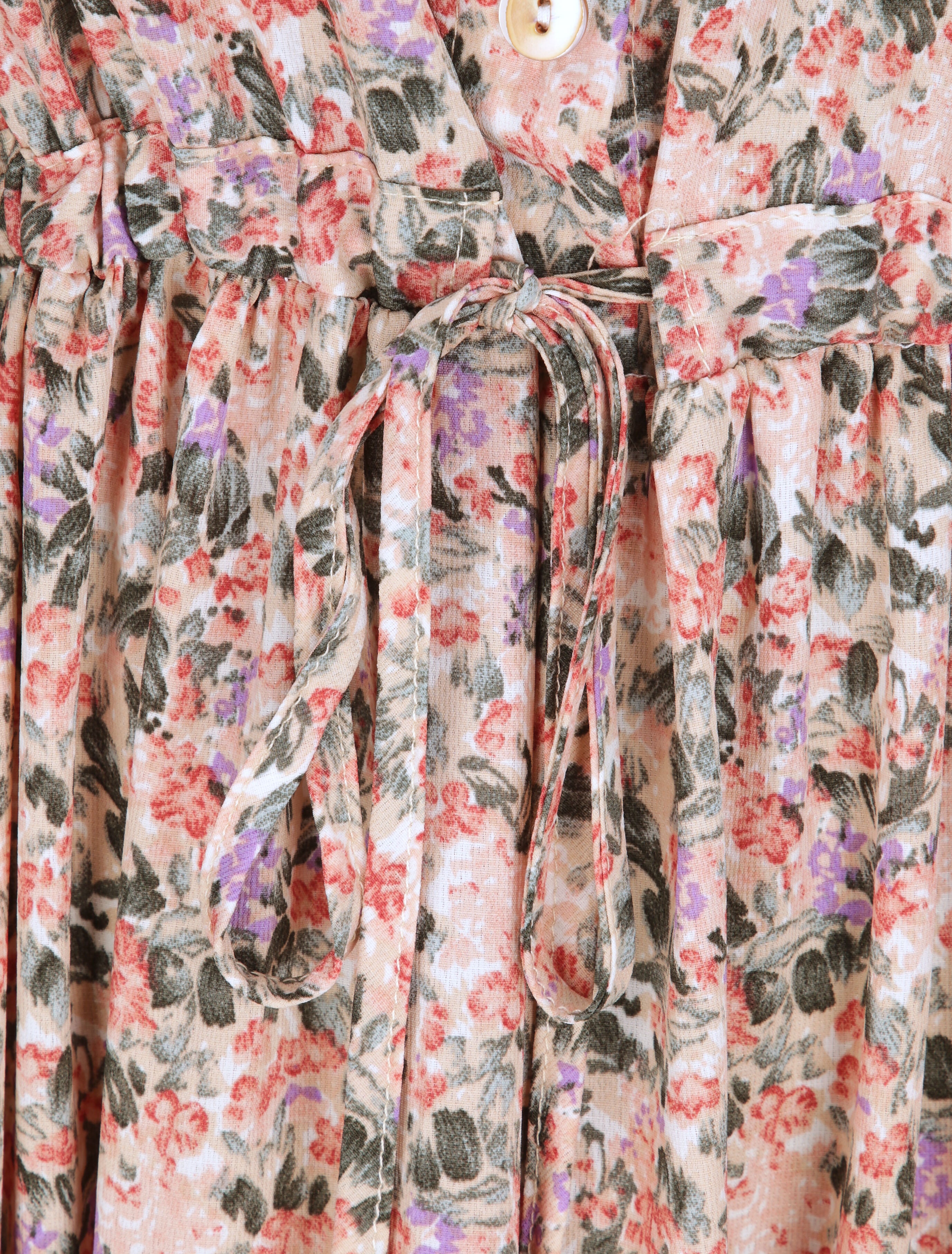 Robe longue évasée à manches longues et imprimé fleurs sauvages - Rose - 3
