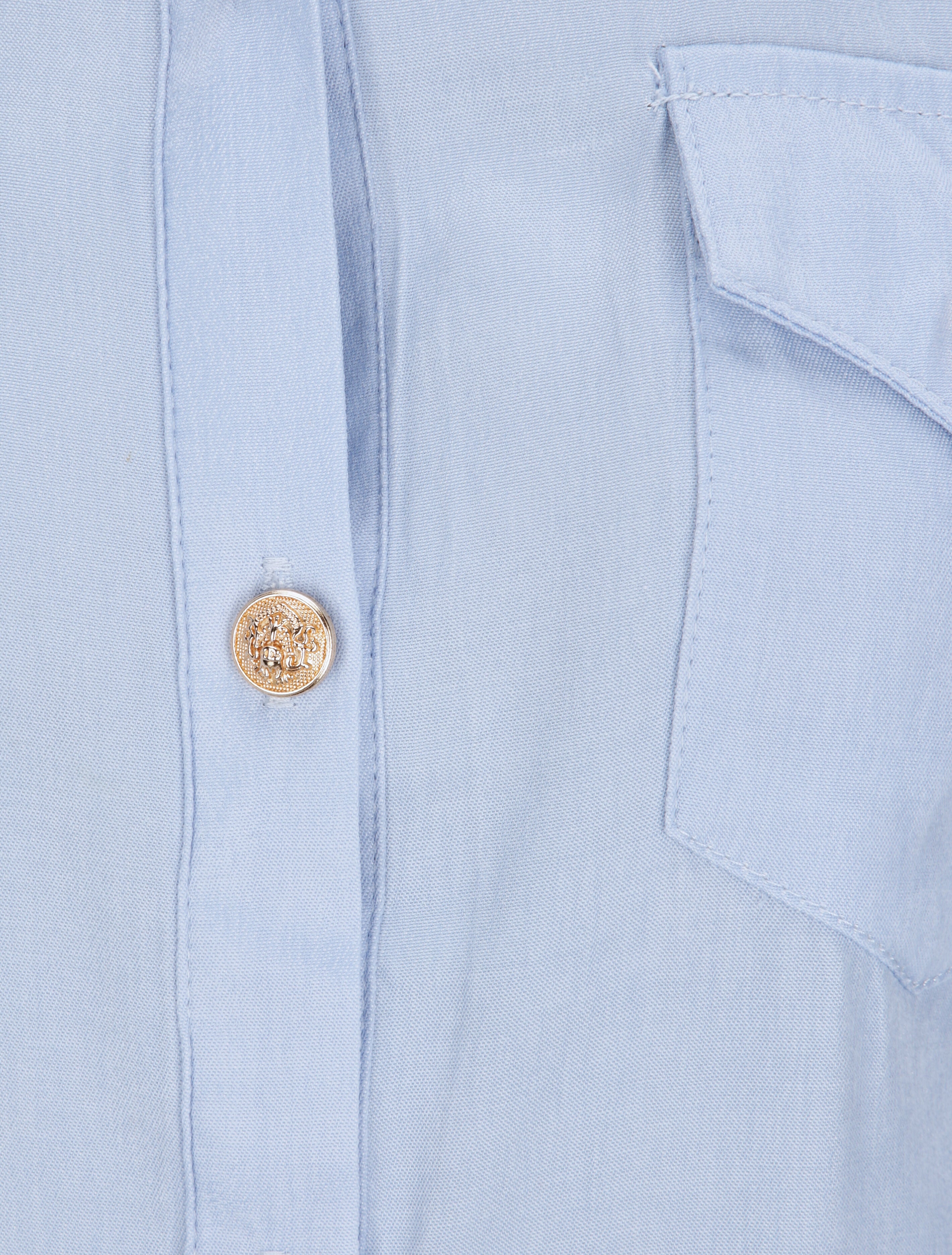 Robe chemise courte unie poches à rabat - Bleu clair - 3