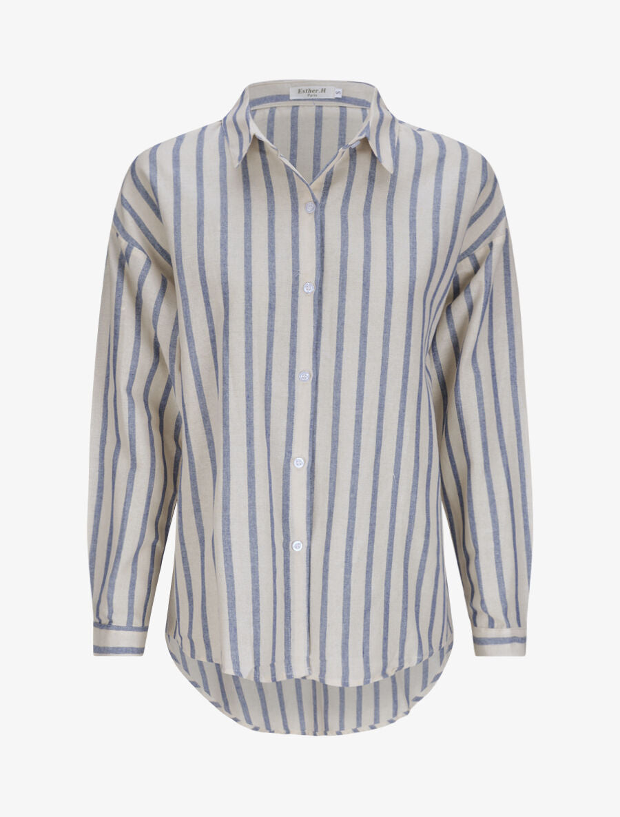 Chemise oversize rayée - Bleu - 1