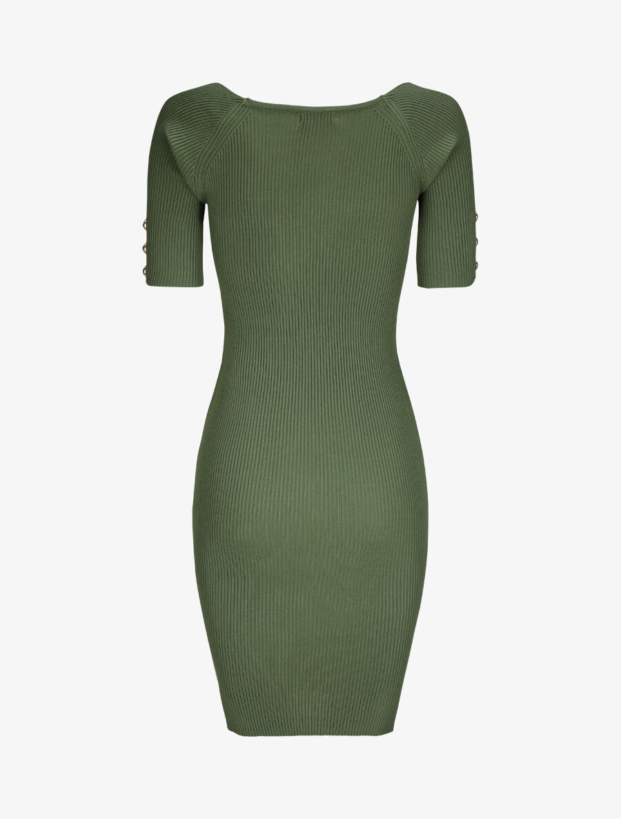Robe courte ajustée unie à col en coeur - Kaki - 2