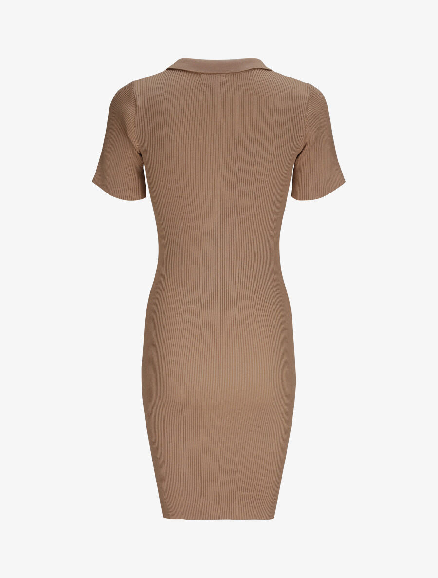 Robe courte ajustée unie à col à pied - Beige - 2