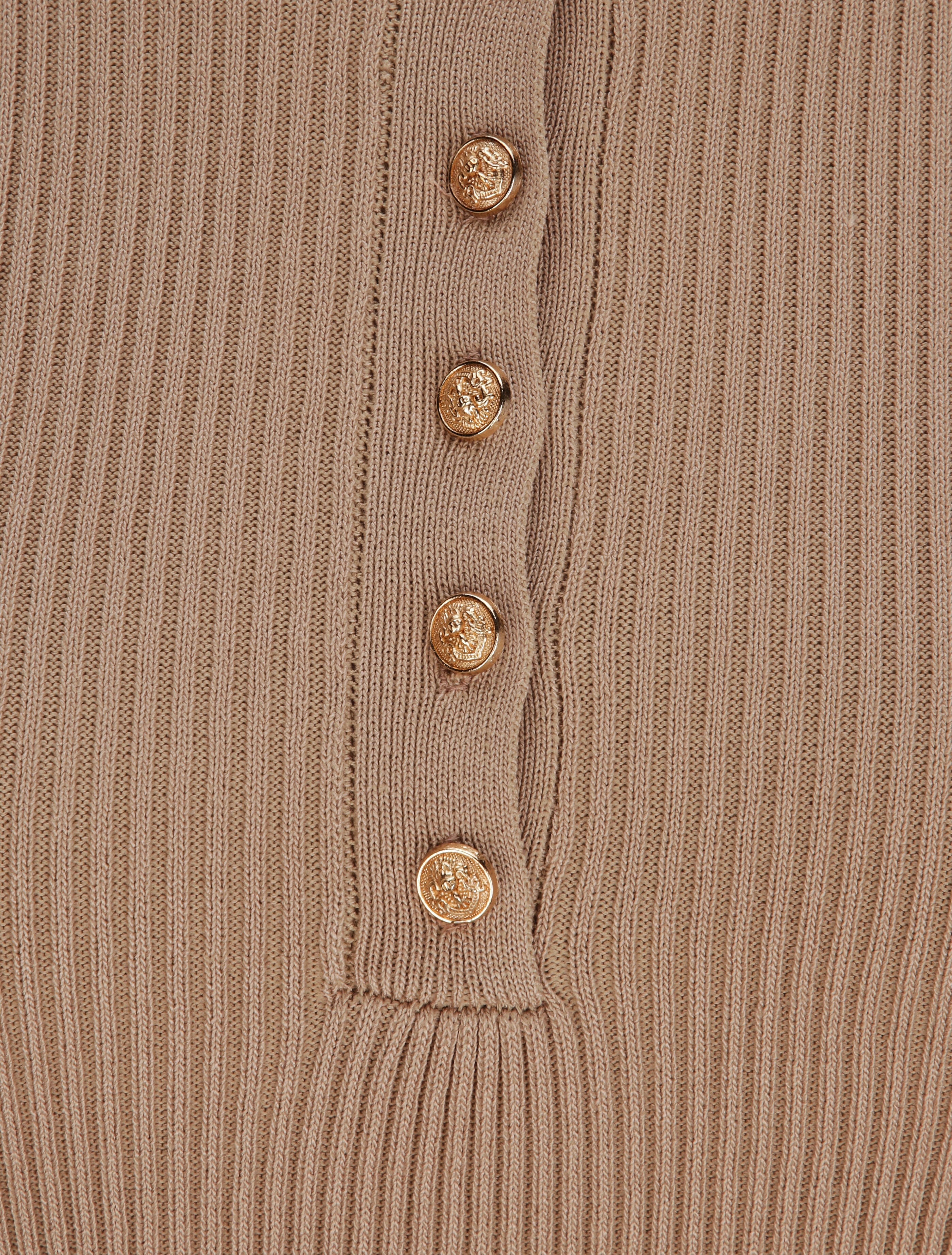 Robe courte ajustée unie à col à pied - Beige - 3