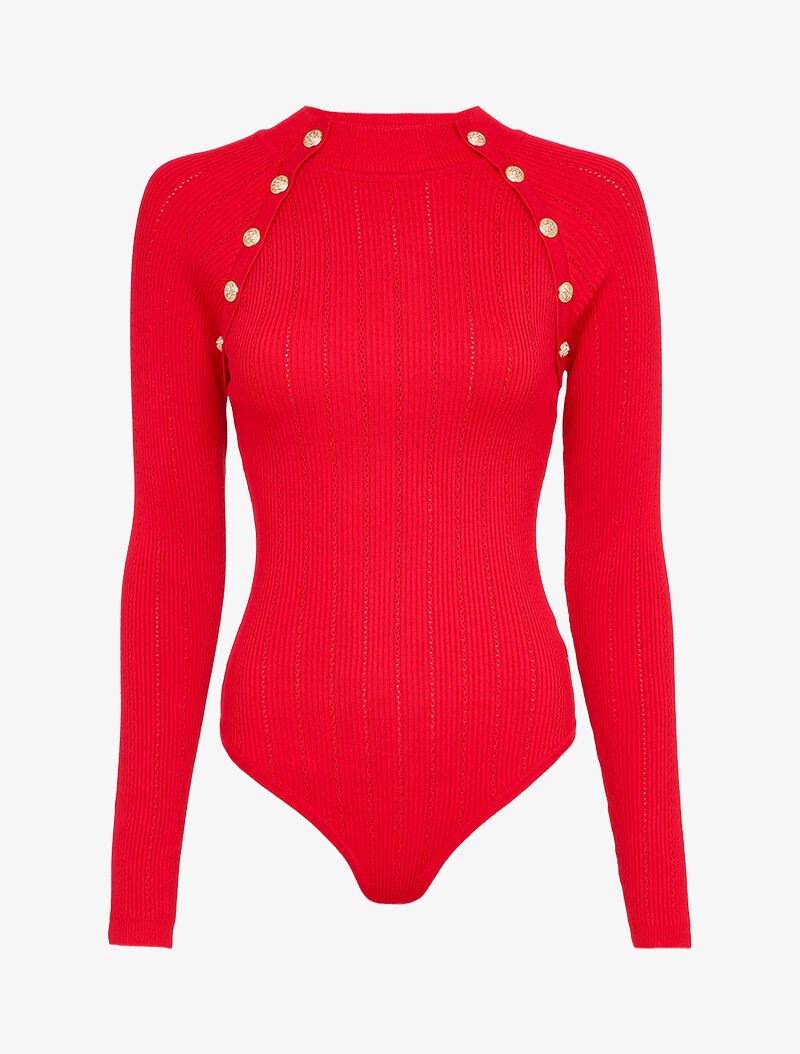 Body côtelé à épaules boutonnées - Rouge - 1