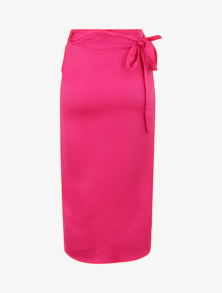 Jupe portefeuille satinée - Fushia - 2