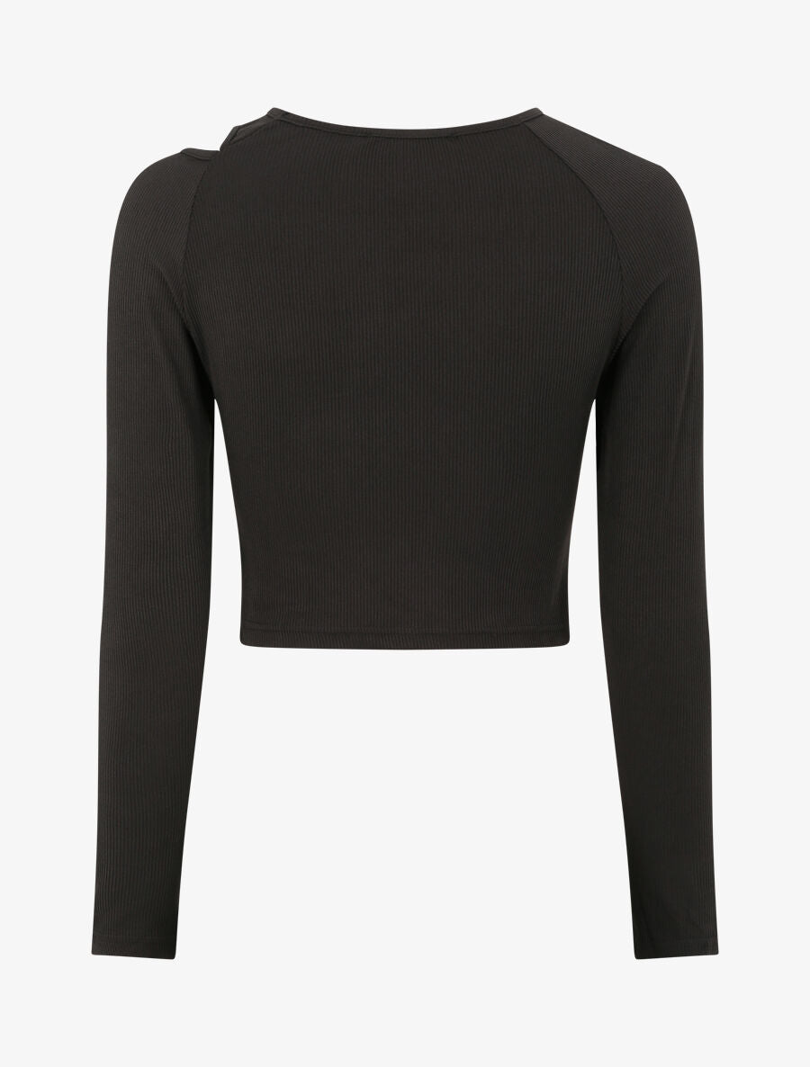 Crop top côtelé unie - Noir - 2