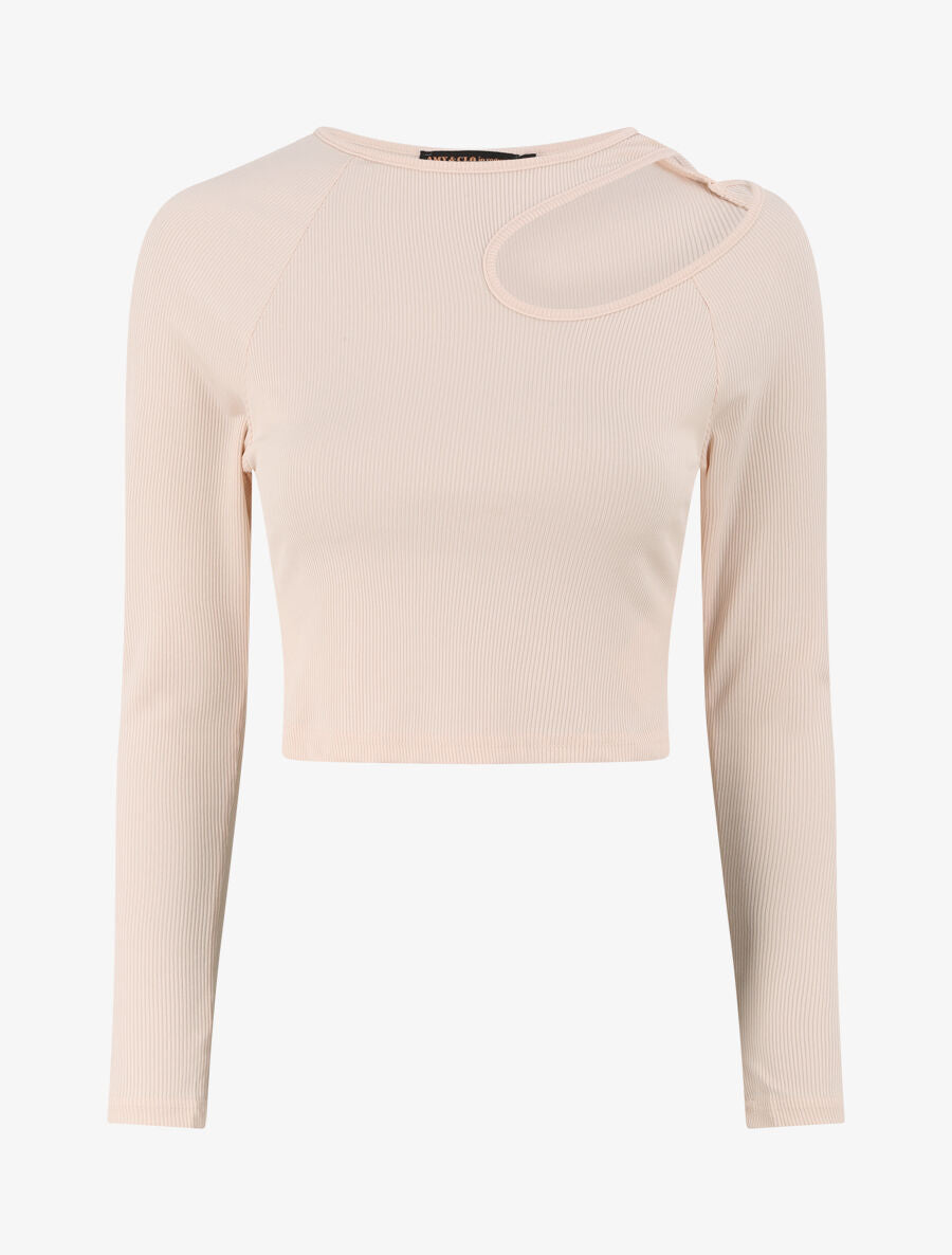 Crop top côtelé unie - Beige - 1