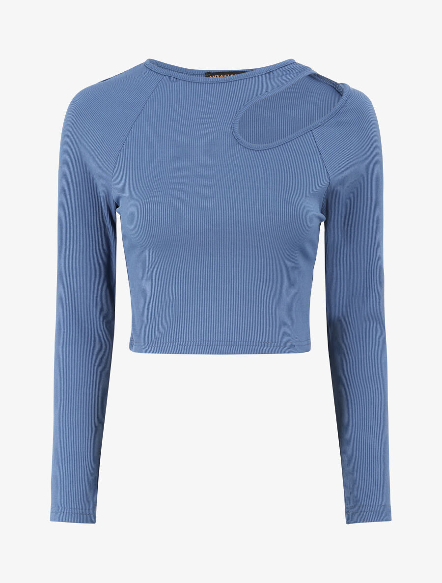 Crop top côtelé unie - Bleu - 4
