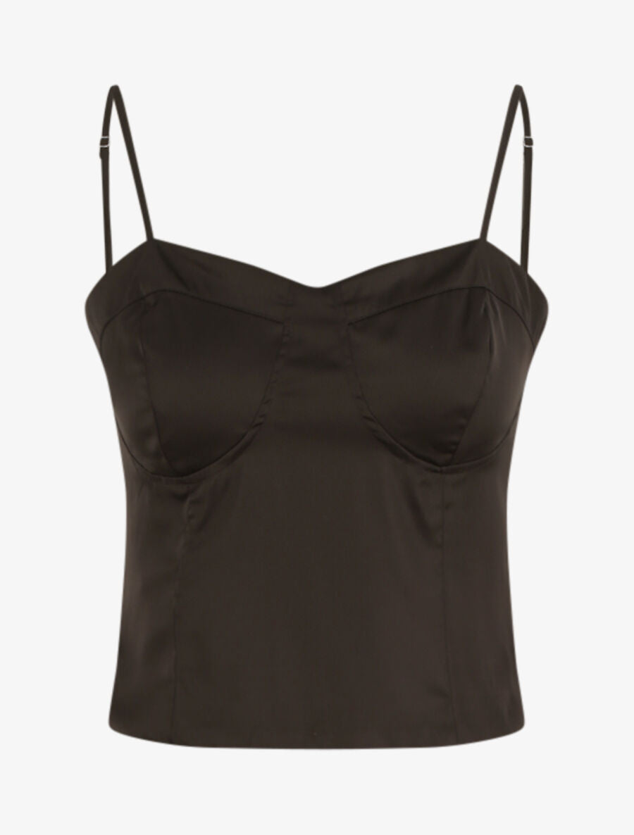 Crop top satiné uni - Noir - 1