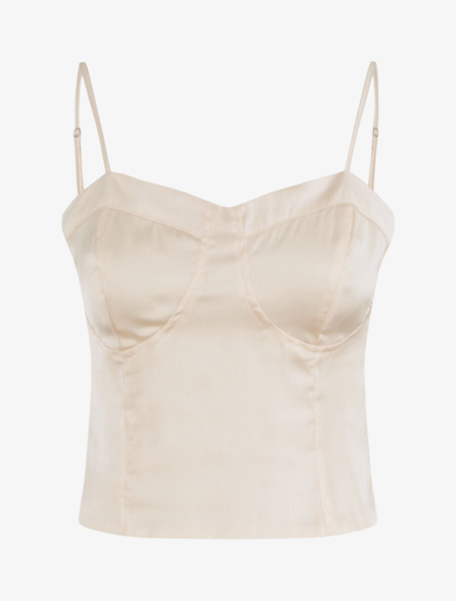 Crop top satiné uni - Beige - 1