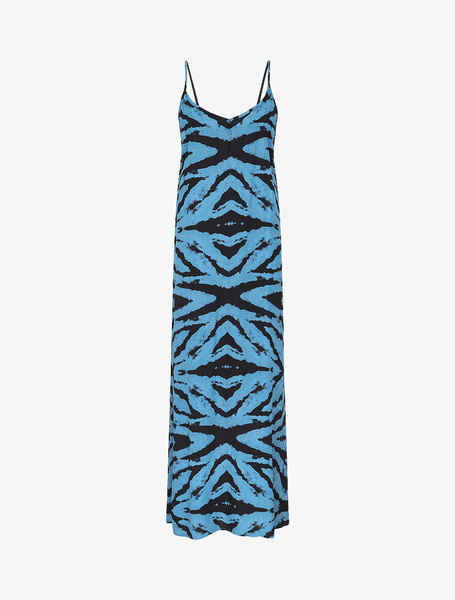Robe longue à fines bretelles imprimé graphique - Bleu - 1