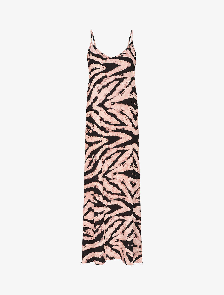 Robe longue à fines bretelles imprimé graphique - Camel - 5