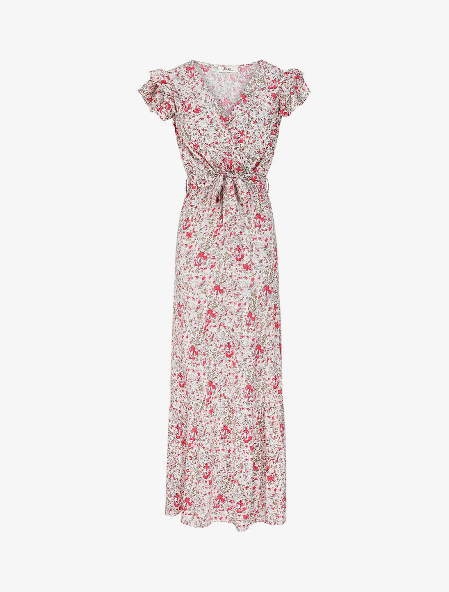 Robe longue empire fendue à imprimé fleurs des champs - Rose - 4