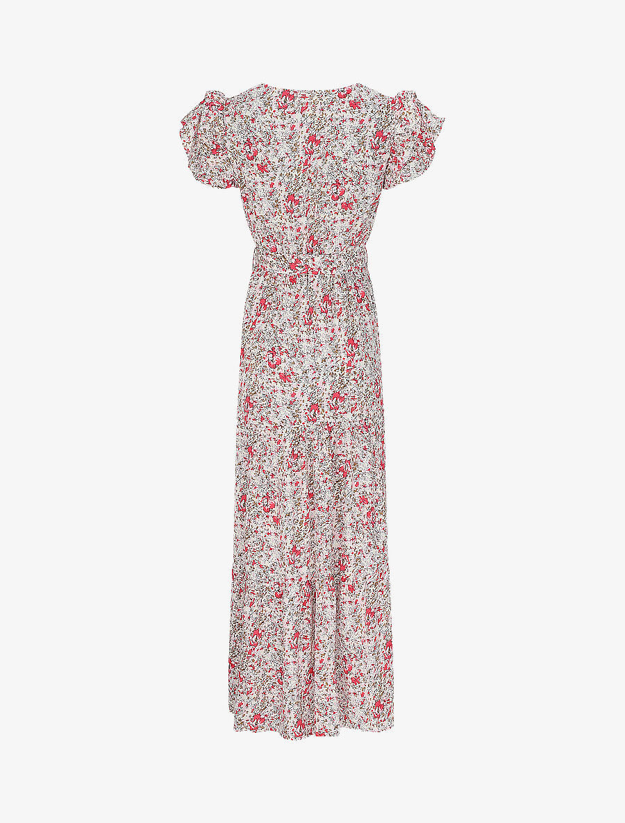 Robe longue empire fendue à imprimé fleurs des champs - Rose - 2