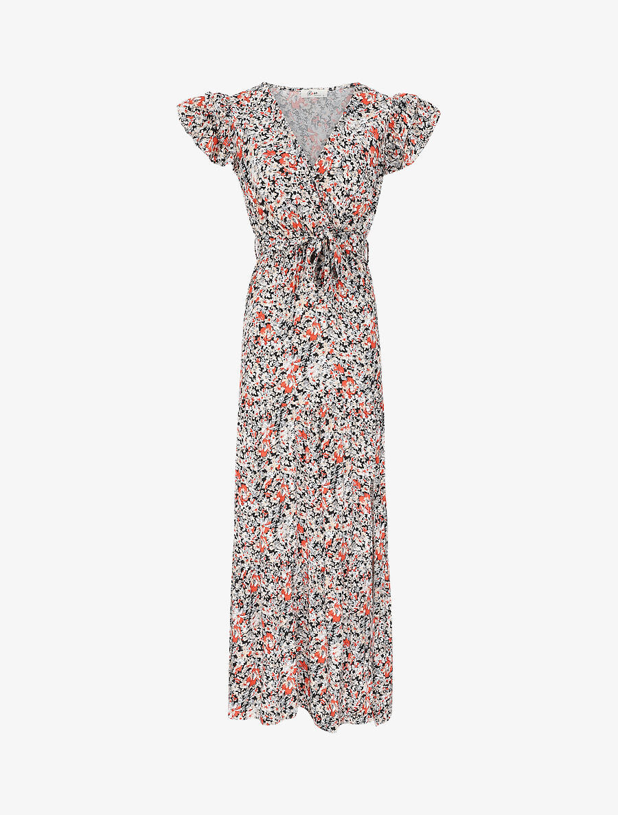 Robe longue empire fendue à imprimé fleurs des champs - Noir - 2