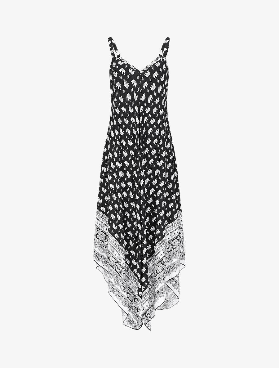 Robe longue asymétrique imprimé éléphants - Noir - 5