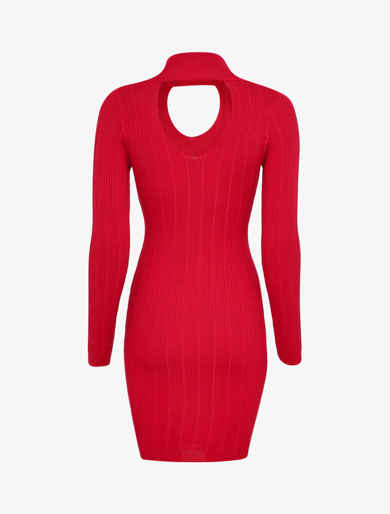 Robe pull côtelée à décolleté en V - Rouge - 2