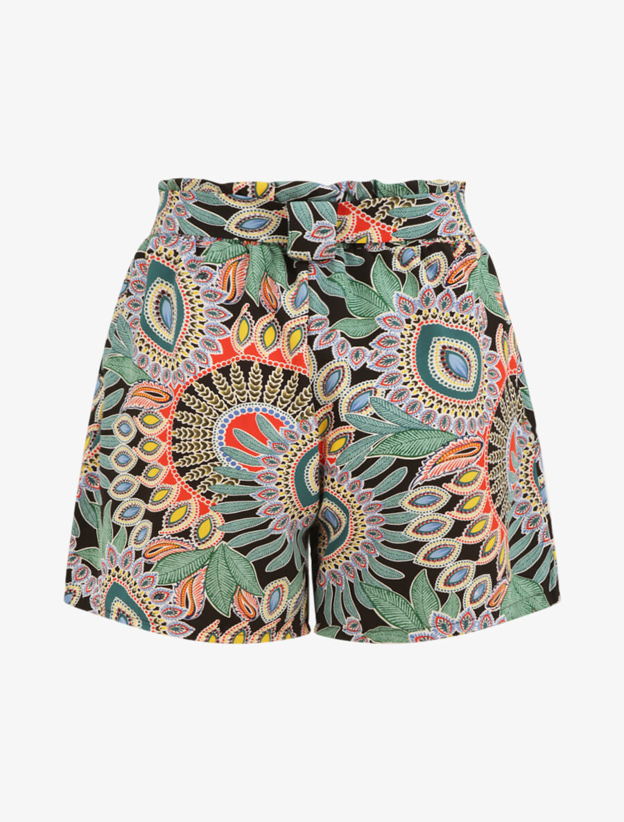 Short à taille froncée imprimé ethnique - Noir - 2