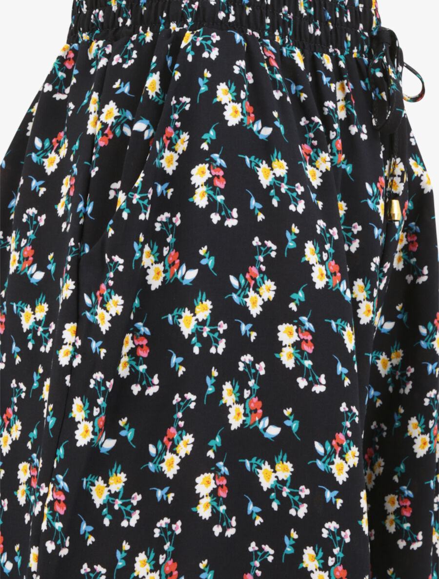 Short trapèze imprimé fleurs printanière - Marine - 3
