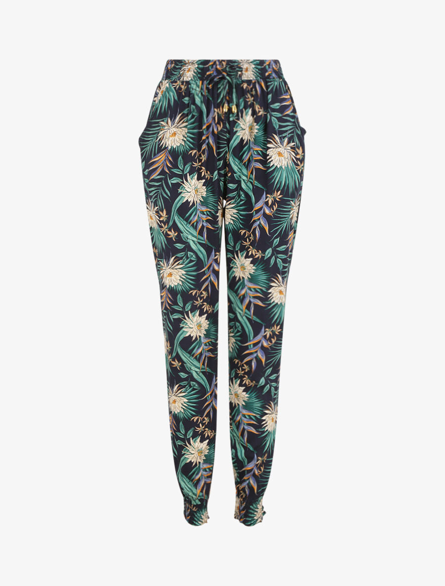 Pantalon imprimé lotus - Marine - 5