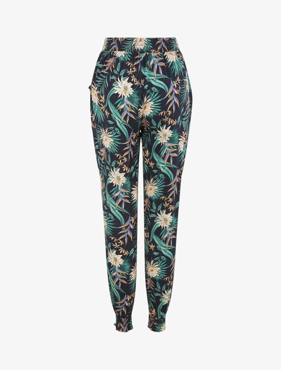 Pantalon imprimé lotus - Marine - 2