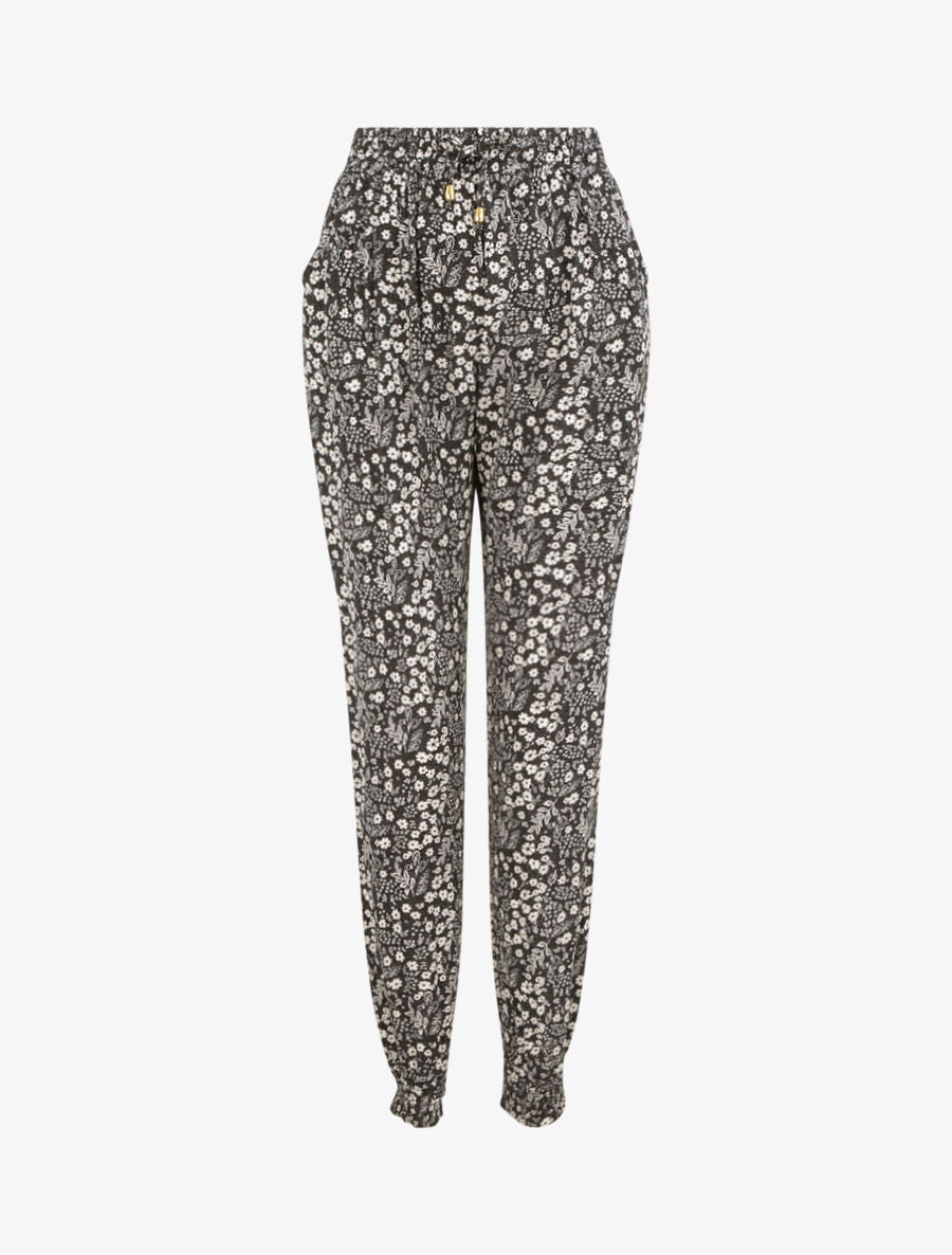 Pantalon imprimé petites fleurs - Noir - 1