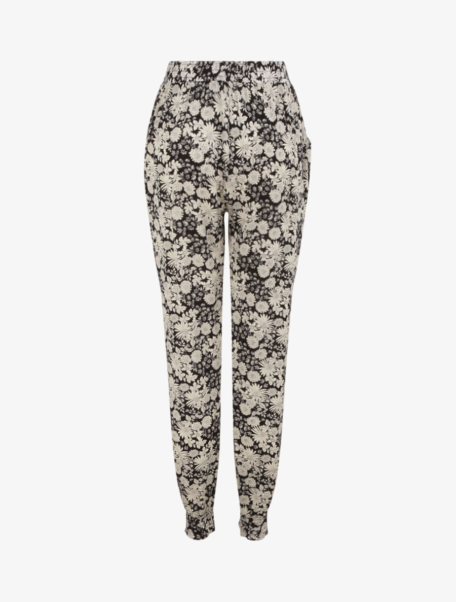 Pantalon imprimé fleurs stylisées - Noir - 2