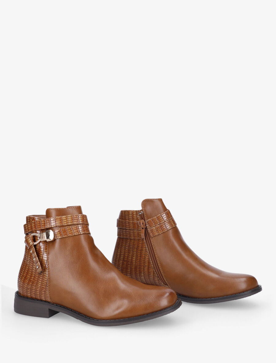Bottines plates à contrefort python - Camel - 4