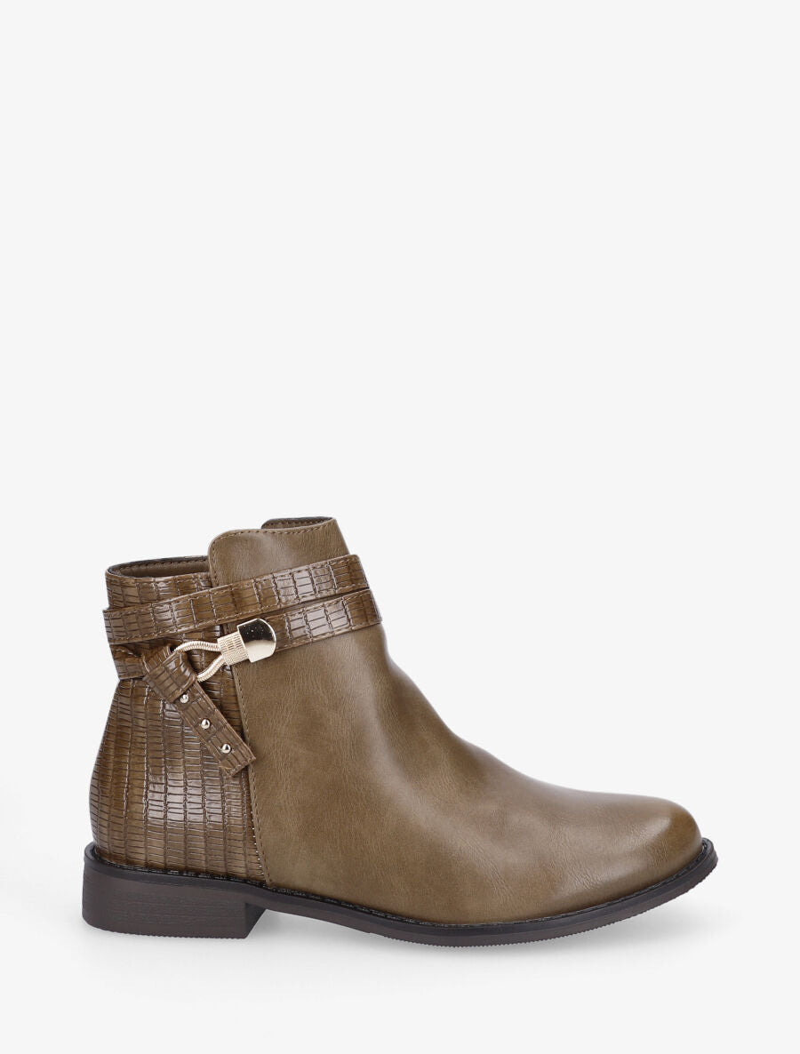Bottines plates à contrefort python - Taupe - 5