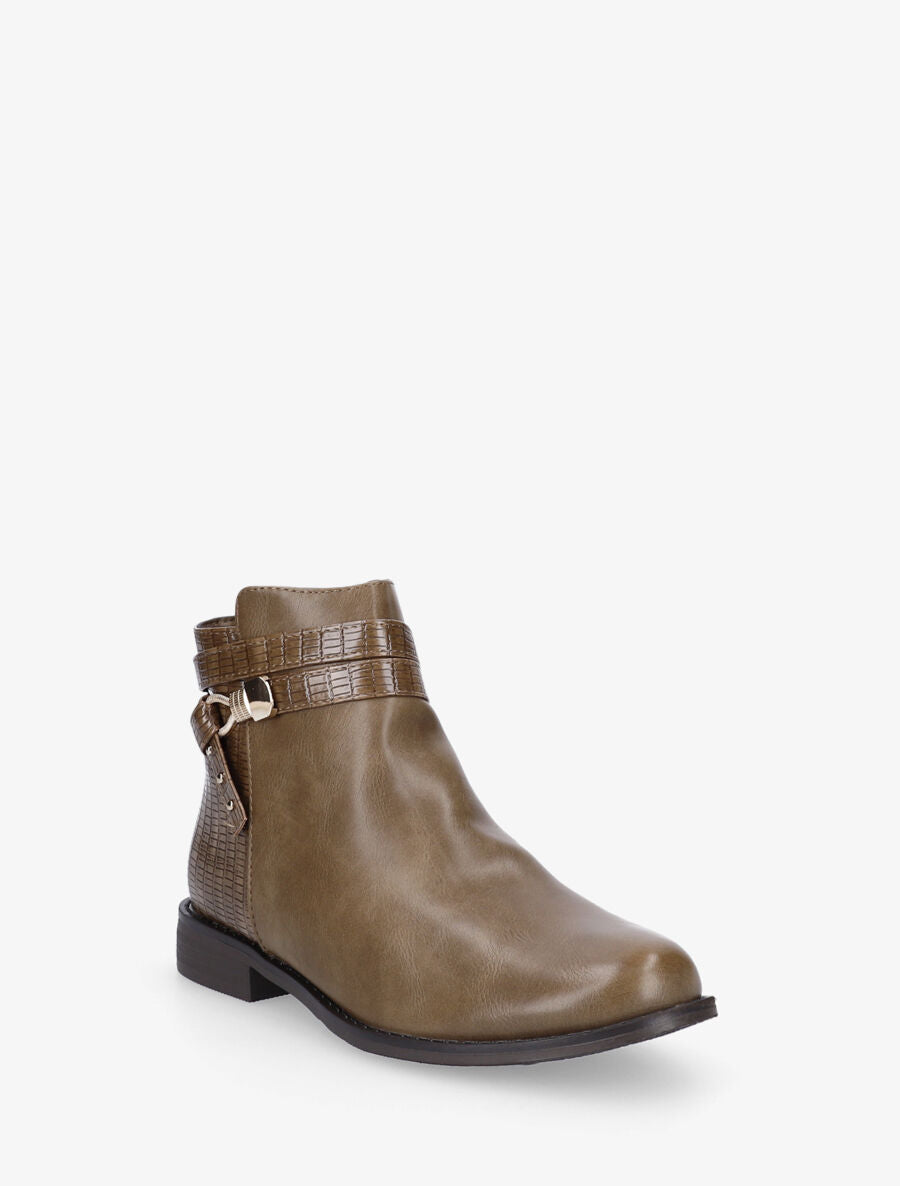 Bottines plates à contrefort python - Taupe - 2