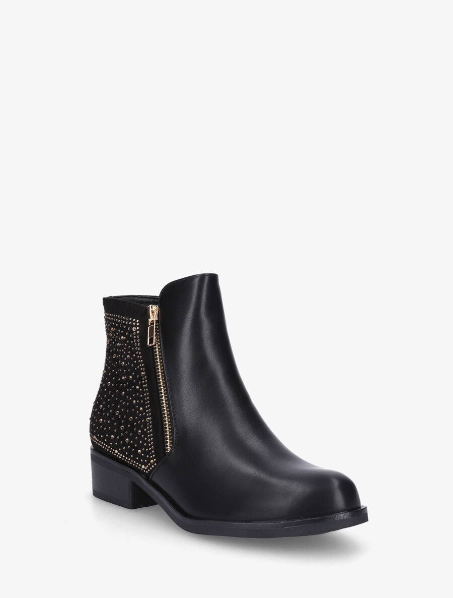 Bottines bi-matière et strass - Noir - 2