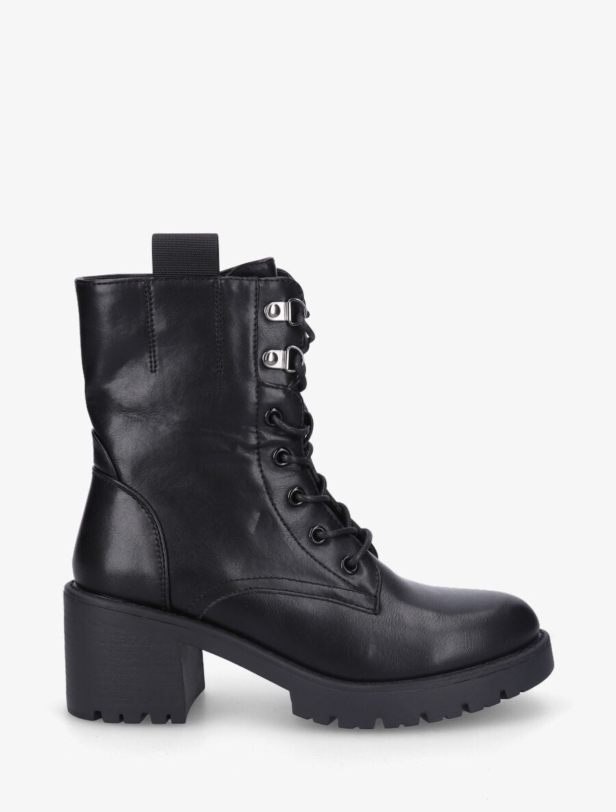 Bottines montantes à lacets en simili - Noir - 5